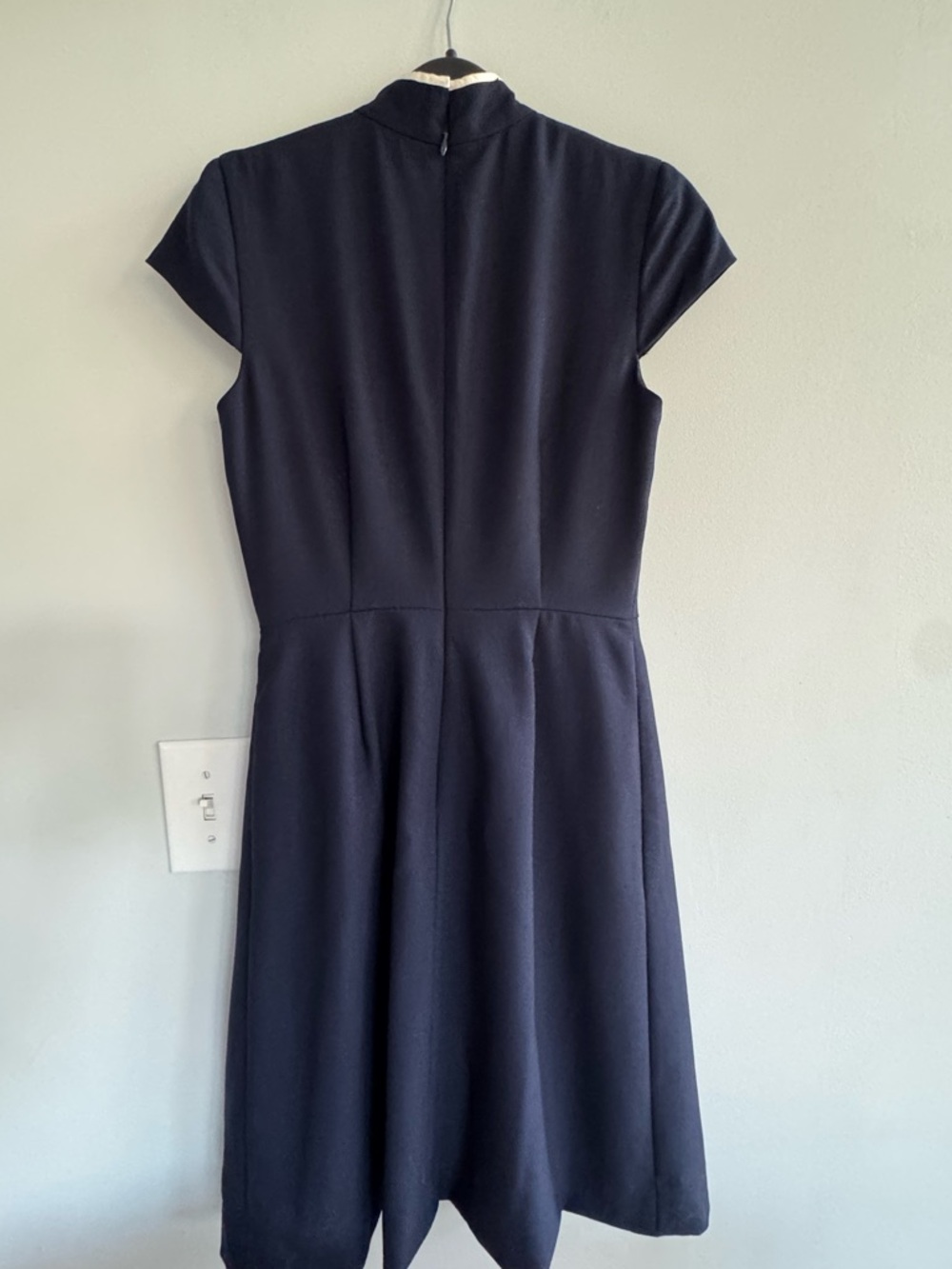 J. Crew Navy Blue Tie Neck Midi Fit and Flare Dress - Picture 4 of 7